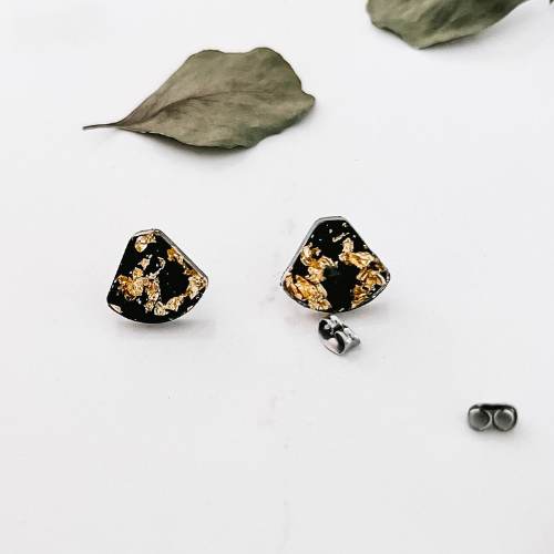 Boucles d'oreilles - Romane feuille d'or & noir