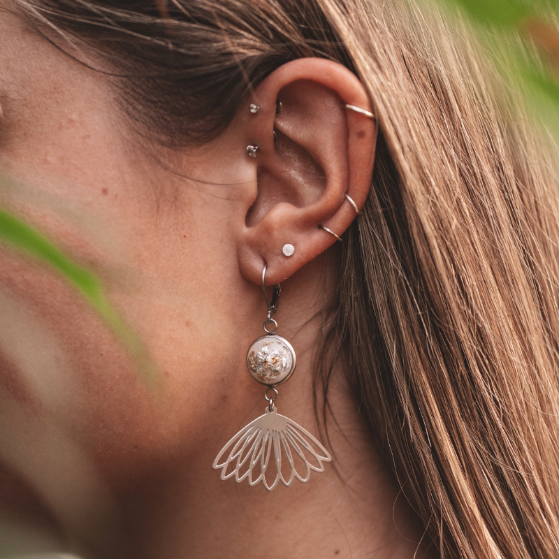 Boucles d'oreilles - Floranne blanc feuille d'or et d'argent