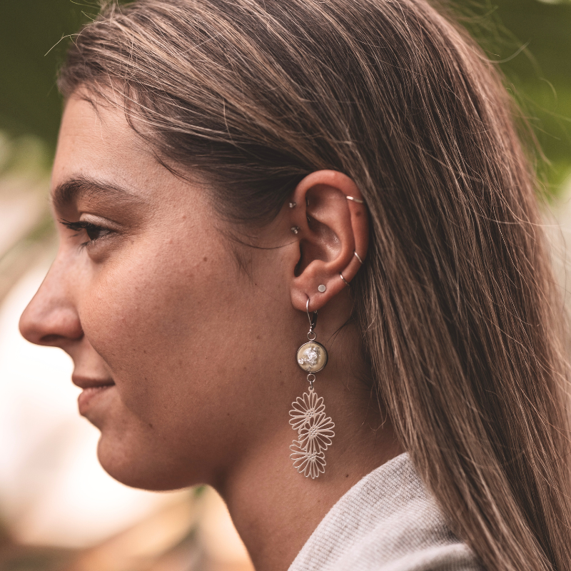 Boucles d'oreilles - June jaune pastel et feuille d'argent